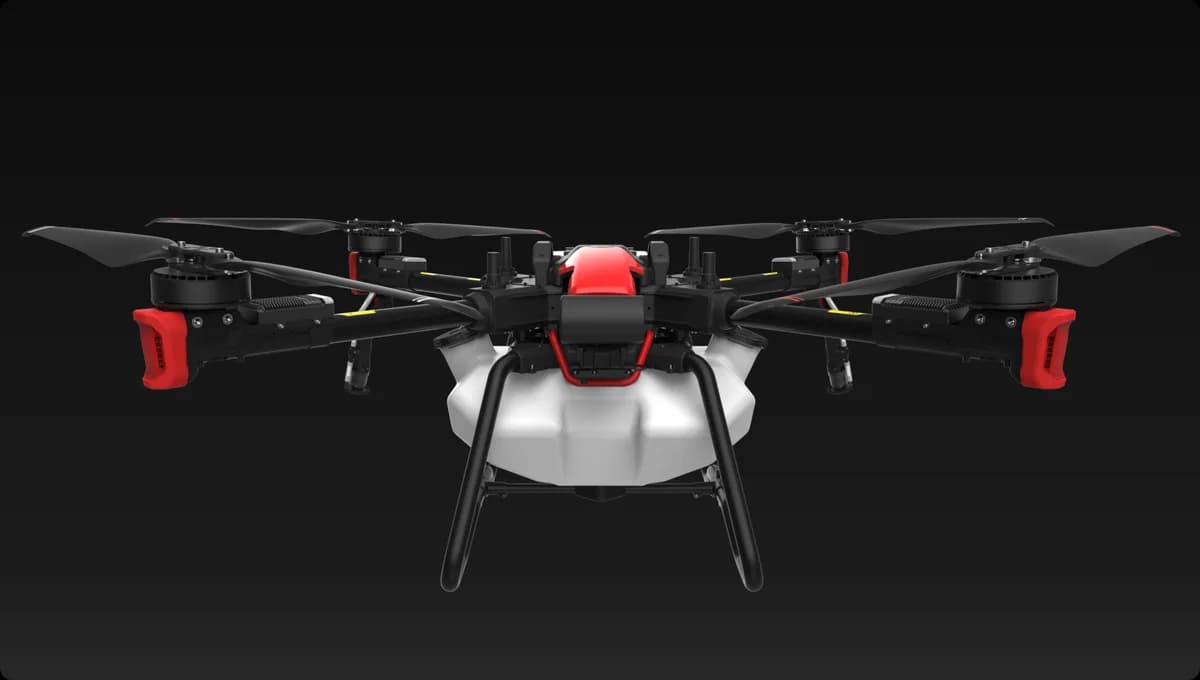 Original XAG P100 agricultural drone with red frame and white spraying tank