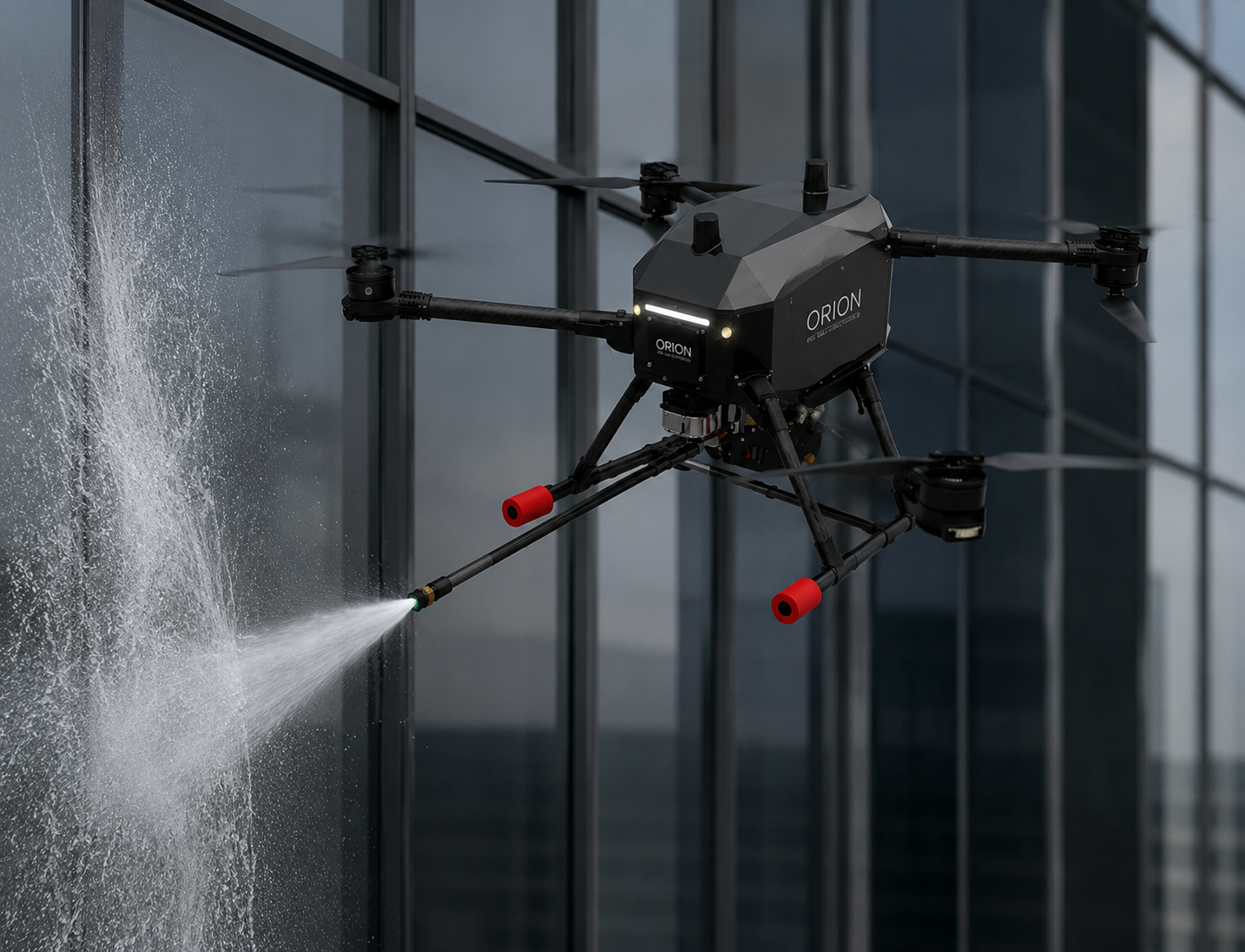 ACE Orion drone cleaning a high-rise building façade