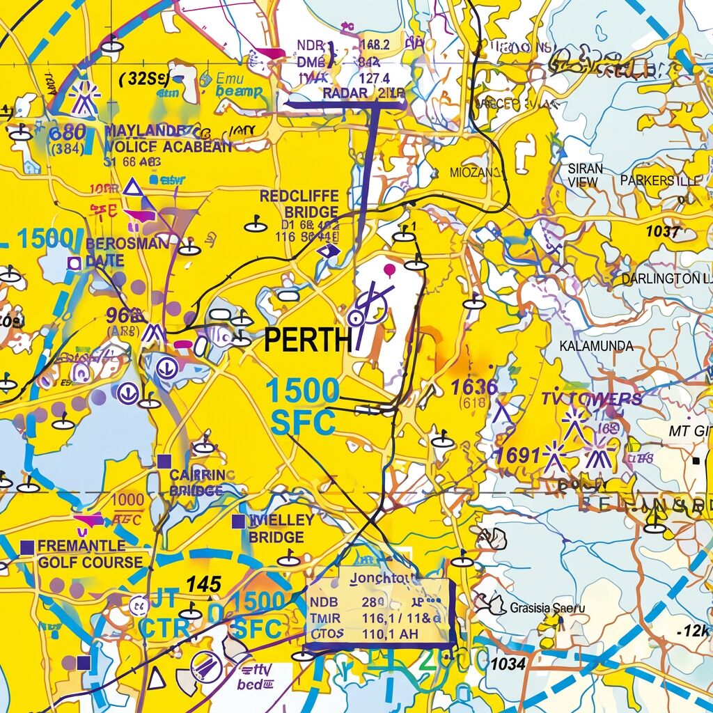 Stylised aeronautical chart of the Perth area