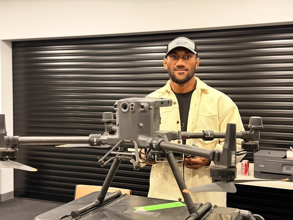 ACE Aviation student with a DJI Enterprise drone during night operations training